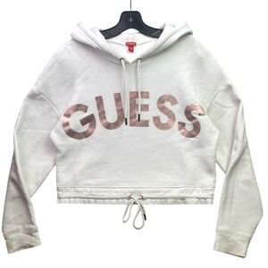 Guess Hoodie Womens Medium Spell Out Cropped Pull Over Grunge Preppy Streetwear